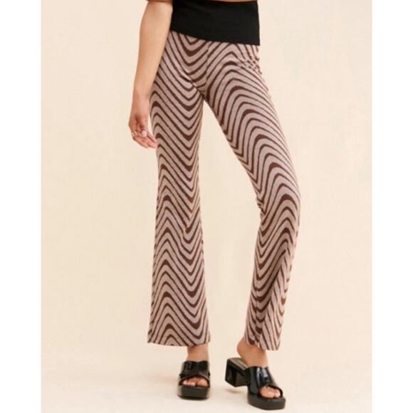 URBAN OUTFITTERS uo brown cream tan textured Bryn pull on flare retro pants - Picture 1 of 10
